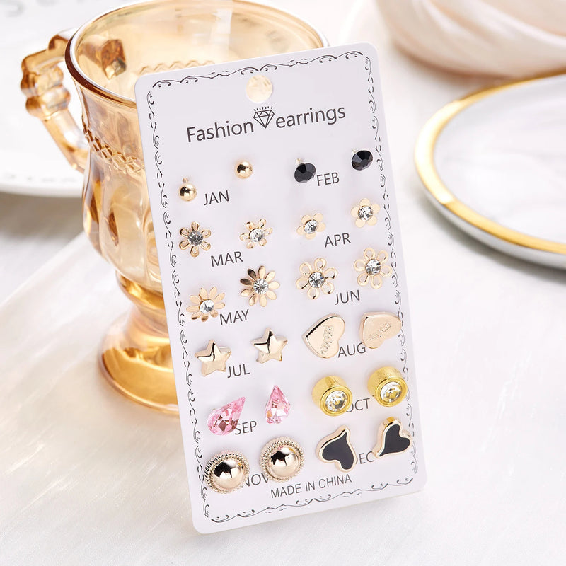 LoveBloom Stud Earrings – 12 Pairs