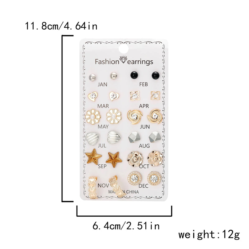LoveBloom Stud Earrings – 12 Pairs