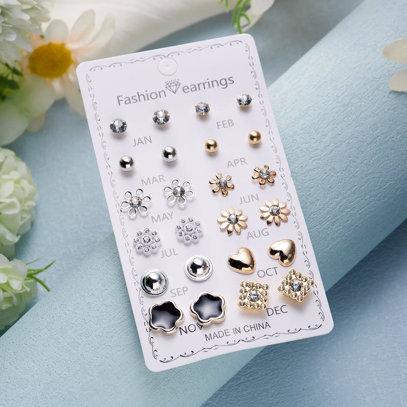 LoveBloom Stud Earrings – 12 Pairs