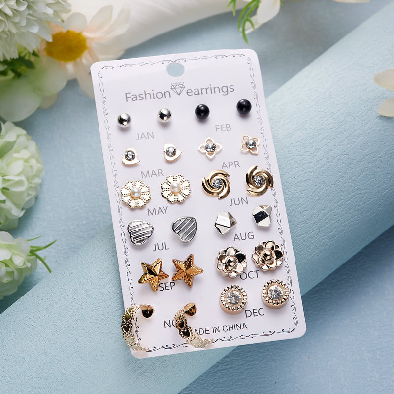 LoveBloom Stud Earrings – 12 Pairs