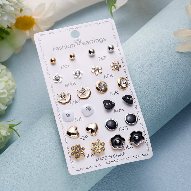 LoveBloom Stud Earrings – 12 Pairs